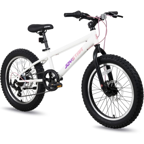 JOYSTAR 20 Inch Mountain Bike for Kids Ages 7-12 Year Old, 7 Speed Shimano Drivetrain, Disc Brakes, Fat Tire Kids Bicycles for Boys Girls White
