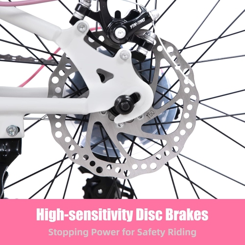 JOYSTAR 20 Inch Mountain Bike for Kids Ages 7-12 Year Old, 7 Speed Shimano Drivetrain, Disc Brakes, Fat Tire Kids Bicycles for Boys Girls White