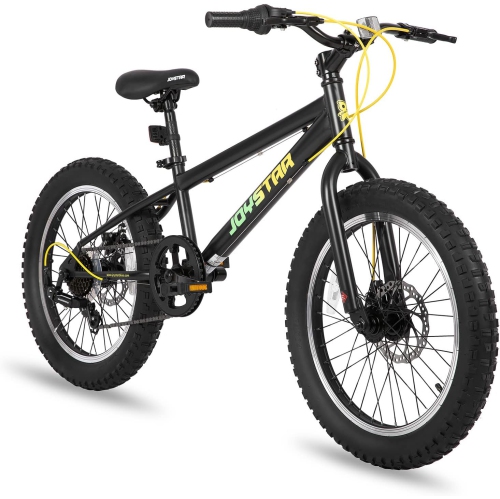 JOYSTAR 20 Inch Mountain Bike for Kids Ages 7-12 Year Old, 7 Speed Shimano Drivetrain, Disc Brakes, Fat Tire Kids Bicycles for Boys Girls Black