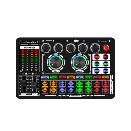 Live Broadcast Sound Card with DJ Mixer Effects and Voice Changer, 16 Special Effects Ambient Sounds, LED Light Voice Changer