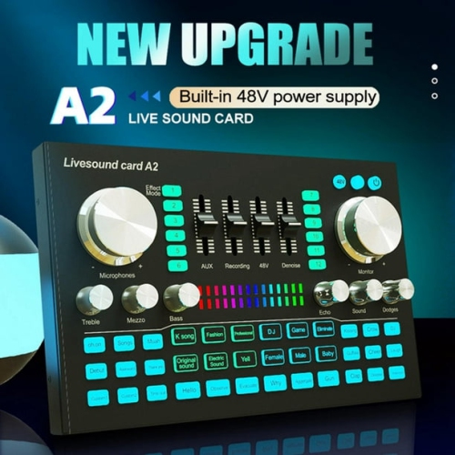 Universal sound card, 3.5mm jack, 12 effects, 2 channels, stereo mixer, 1800mAh battery capacity Live sound card