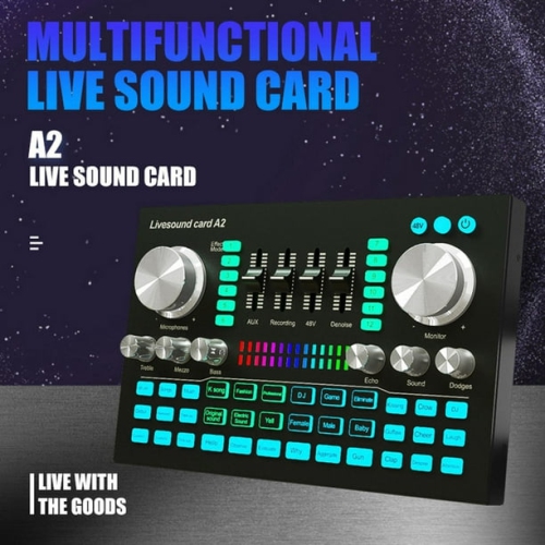 Universal sound card, 3.5mm jack, 12 effects, 2 channels, stereo mixer, 1800mAh battery capacity Live sound card