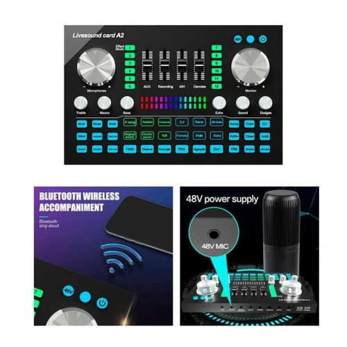 Universal sound card, 3.5mm jack, 12 effects, 2 channels, stereo mixer, 1800mAh battery capacity Live sound card