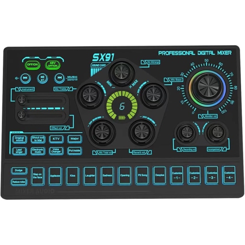 Live Sound Card, USB Mixer, Professional Audio Mixing Console, Amplifier for Live Concerts, PC, Laptop, Phone