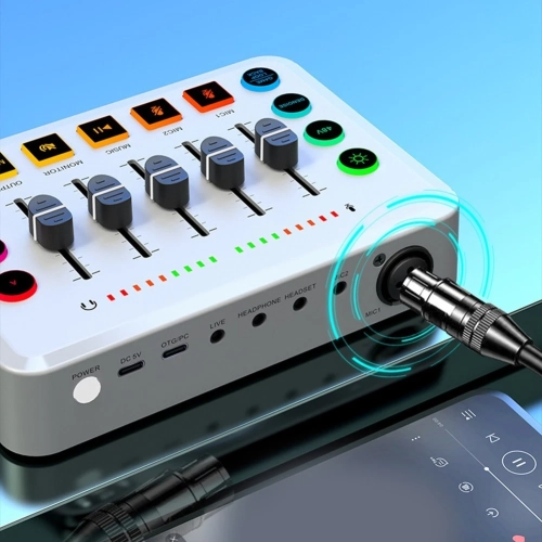 48v Live Sound Card Audio Mixer Power Supply Voice Converter with RGB Light