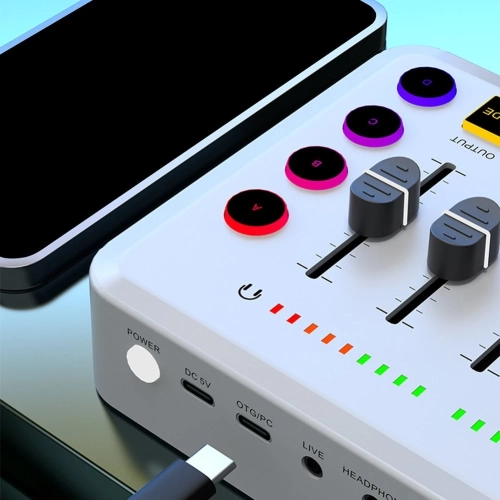 48v Live Sound Card Audio Mixer Power Supply Voice Converter with RGB Light