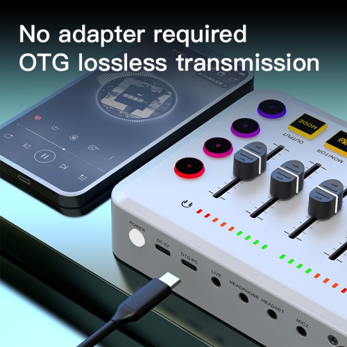 48v Live Sound Card Audio Mixer Power Supply Voice Converter with RGB Light