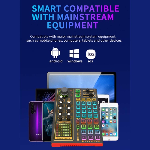 Voice changer sound card with multiple sound effects, mixing board, live sound card for live broadcasts, audio mixer for music recording