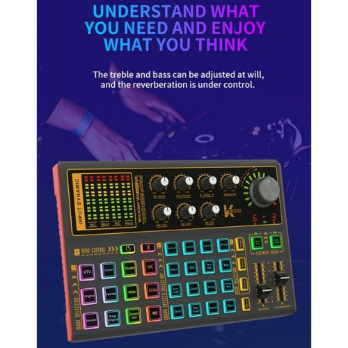 Voice changer sound card with multiple sound effects, mixing board, live sound card for live broadcasts, audio mixer for music recording