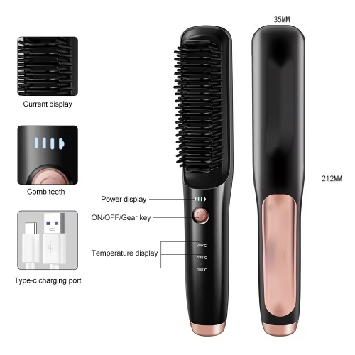 Brosse lissante sans fil - Brosse à cheveux portative pour le voyage - Fer à friser en céramique anti-scalant à chauffage rapide,Retouche sur le