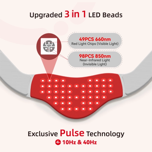 Traitement à la lumière rouge pour le cou avec manette rechargeable, enveloppe infrarouge à trois puces, tissu doux pour la peau 660 nm &