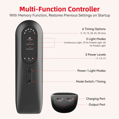 Traitement à la lumière rouge pour le cou avec manette rechargeable, enveloppe infrarouge à trois puces, tissu doux pour la peau 660 nm &