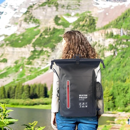 Sac à dos de rangement sec, sac à dos étanche, sac de voyage et de plein air, 25&nbsp;L de grande capacité, idéal pour l'extérieur, camping - noir