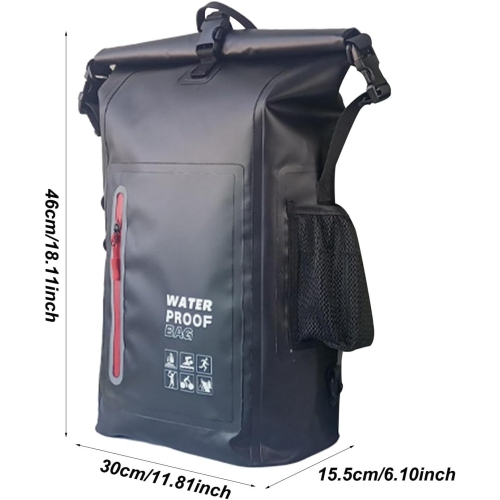 Sac à dos de rangement sec, sac à dos étanche, sac de voyage et de plein air, 25&nbsp;L de grande capacité, idéal pour l'extérieur, camping - noir