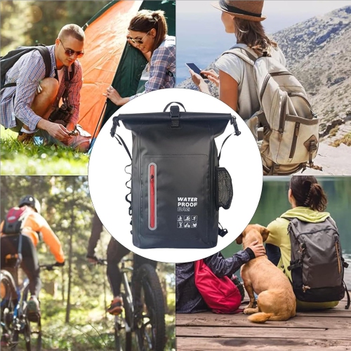 Sac à dos de rangement sec, sac à dos étanche, sac de voyage et de plein air, 25&nbsp;L de grande capacité, idéal pour l'extérieur, camping - noir