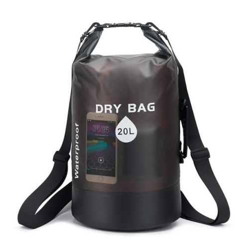 Waterproof Dry Bag Backpack, Translucent, for Boating, Kayaking, Hiking, Canoeing, Fishing, Swimming, and Camping with Adjustable Straps - Black, 20