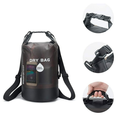 Waterproof Dry Bag Backpack, Translucent, for Boating, Kayaking, Hiking, Canoeing, Fishing, Swimming, and Camping with Adjustable Straps - Black, 20