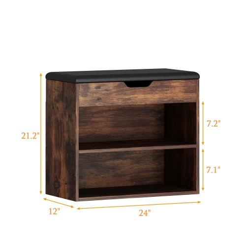 Famapy 2-Tier Wood Shoe Storage Bench with Padded Seat & Adjustable Shelves – Multi-Functional Storage for Shoes, Accessories, and More Dark Brown
