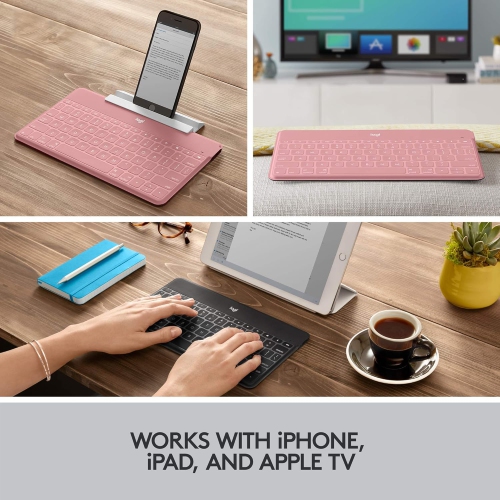 Refurbished - Logitech Keys-To-Go Super-Slim and Super-Light Bluetooth Keyboard for iPhone, iPad, Mac, and Apple TV, iPad Air 5th gen (2022) - Blush
