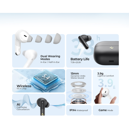 Havit Life 01T TW982 True Wireless Stereo Bluetooth V5.4 Dual Wearing Modes, AI Call Noise Cancellation Earbuds In-ear Headphone_Black