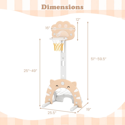 Gymax 3 in 1 Kids Basketball Hoop w/ Basketball Soccer & Golf Game Adjustable Height