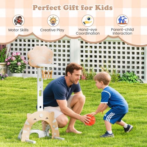 Gymax 3 in 1 Kids Basketball Hoop w/ Basketball Soccer & Golf Game Adjustable Height