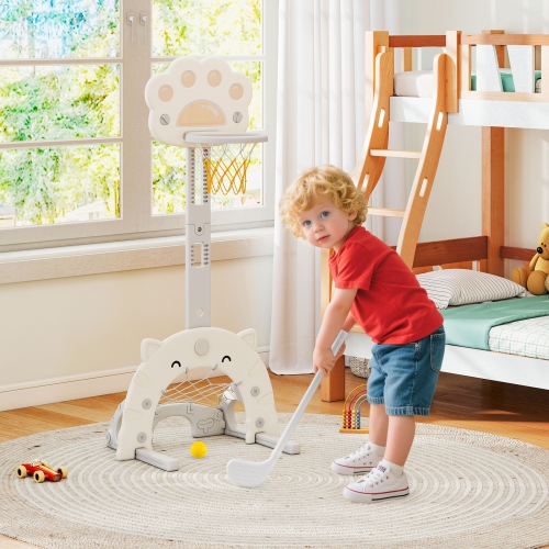 Gymax 3 in 1 Kids Basketball Hoop w/ Basketball Soccer & Golf Game Adjustable Height