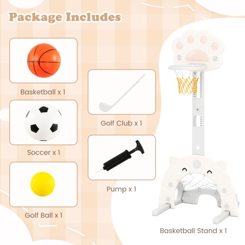 Gymax 3 in 1 Kids Basketball Hoop w/ Basketball Soccer & Golf Game Adjustable Height