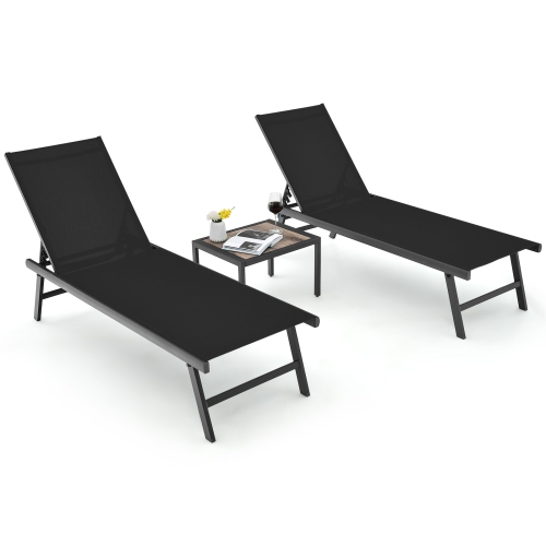 Gymax 3pcs Patio Chaise Lounge Set Aluminum Recliner Chair Table Outdoor