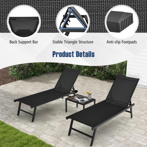 Gymax 3pcs Patio Chaise Lounge Set Aluminum Recliner Chair Table Outdoor