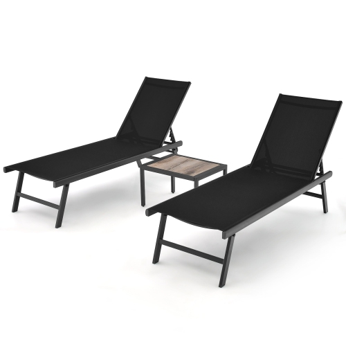 Gymax 3pcs Patio Chaise Lounge Set Aluminum Recliner Chair Table Outdoor