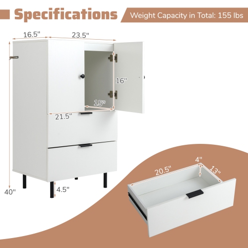 Gymax 2-Door Serving Cupboard w/ Drawers & Storage Cabinet Metal Legs for Living Room