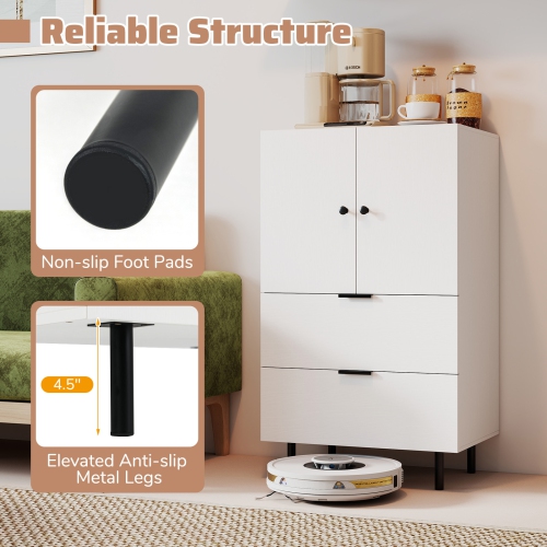 Gymax 2-Door Serving Cupboard w/ Drawers & Storage Cabinet Metal Legs for Living Room