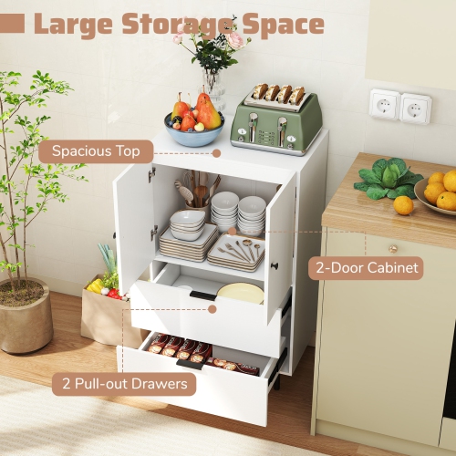 Gymax 2-Door Serving Cupboard w/ Drawers & Storage Cabinet Metal Legs for Living Room