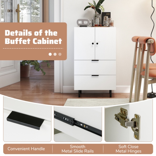 Gymax 2-Door Serving Cupboard w/ Drawers & Storage Cabinet Metal Legs for Living Room