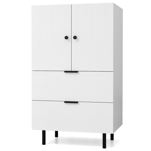 Gymax 2-Door Serving Cupboard w/ Drawers & Storage Cabinet Metal Legs for Living Room