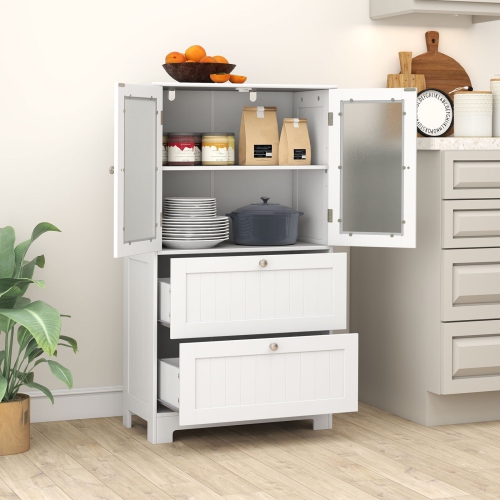 Gymax Bathroom Floor Storage Cabinet Freestanding Cupboard Pantry w/ 2 Drawers