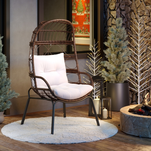 Gymax PE Wicker Egg Chair Patio Cocoon Lounger w/ Comfortable Cushions & Metal Frame