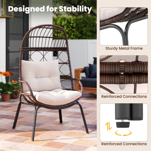 Gymax PE Wicker Egg Chair Patio Cocoon Lounger w/ Comfortable Cushions & Metal Frame