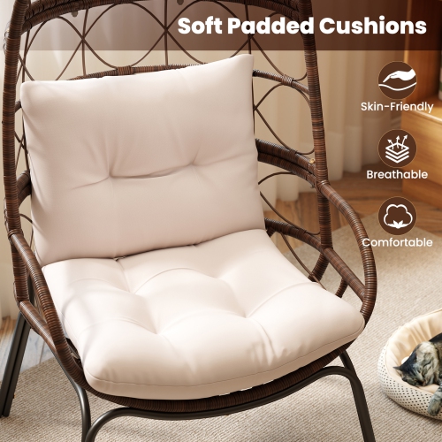 Gymax PE Wicker Egg Chair Patio Cocoon Lounger w/ Comfortable Cushions & Metal Frame
