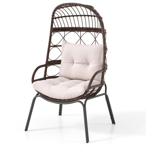 Gymax PE Wicker Egg Chair Patio Cocoon Lounger w/ Comfortable Cushions & Metal Frame