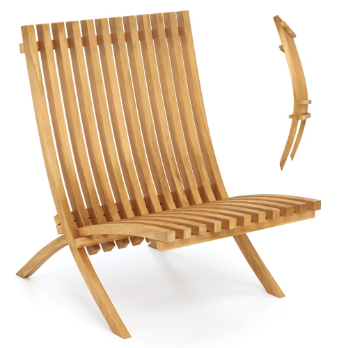 GYMAX  Folding Patio Chair Teak Wood Outdoor Lounge Chair W/ Slatted Seat & Backrest