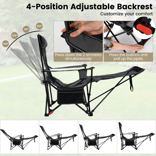Gymax Camping Lounge Chair w/Detachable Footrest 4-position Backrest Carrying Bag