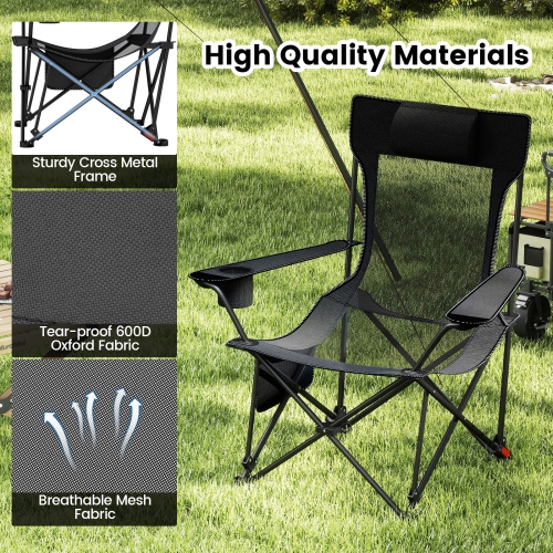 Gymax Camping Lounge Chair w/Detachable Footrest 4-position Backrest Carrying Bag
