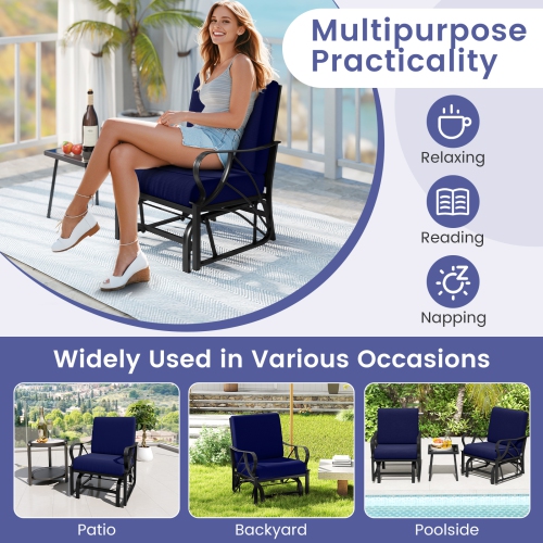 Gymax 2PCS Patio Glider Chair Single Outdoor Rocking Chair w/ Seat & Back Cushions