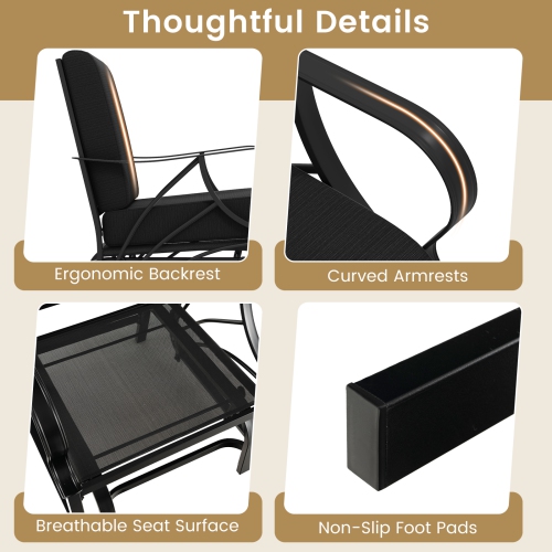 Gymax 2PCS Patio Glider Chair Single Outdoor Rocking Chair w/ Seat & Back Cushions