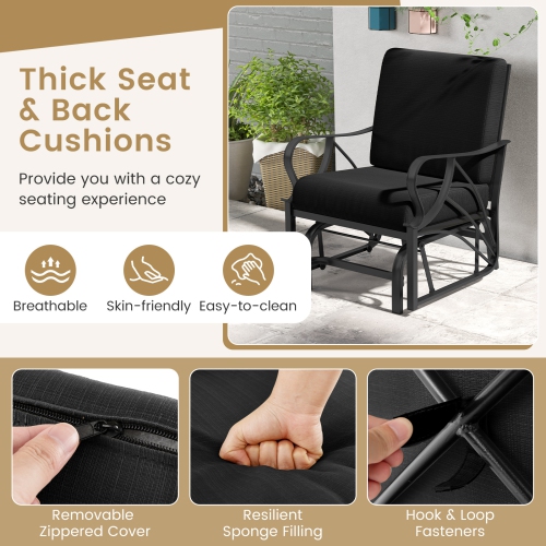 Gymax 2PCS Patio Glider Chair Single Outdoor Rocking Chair w/ Seat & Back Cushions