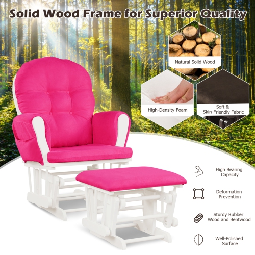 Gymax Glider & Ottoman Cushion Set Wood Baby Nursery Rocking Chair Pink