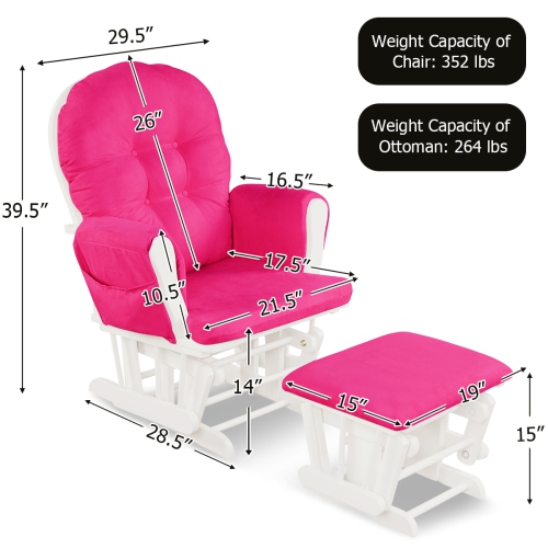 Gymax Glider & Ottoman Cushion Set Wood Baby Nursery Rocking Chair Pink
