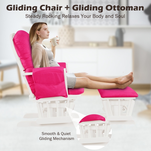 Gymax Glider & Ottoman Cushion Set Wood Baby Nursery Rocking Chair Pink